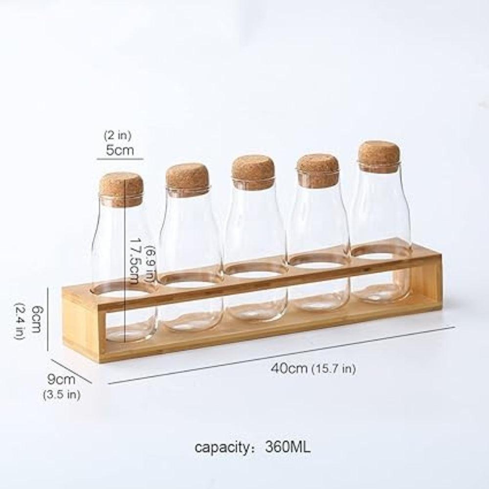 Glass Candy Jar Set with Wood Lids Sealed Jar Kitchen Storage Jar with Base Food Jars(Colorset of 5)