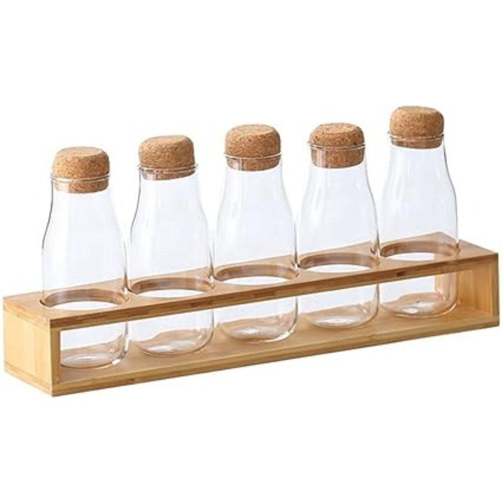 Glass Candy Jar Set with Wood Lids Sealed Jar Kitchen Storage Jar with Base Food Jars(Colorset of 5)