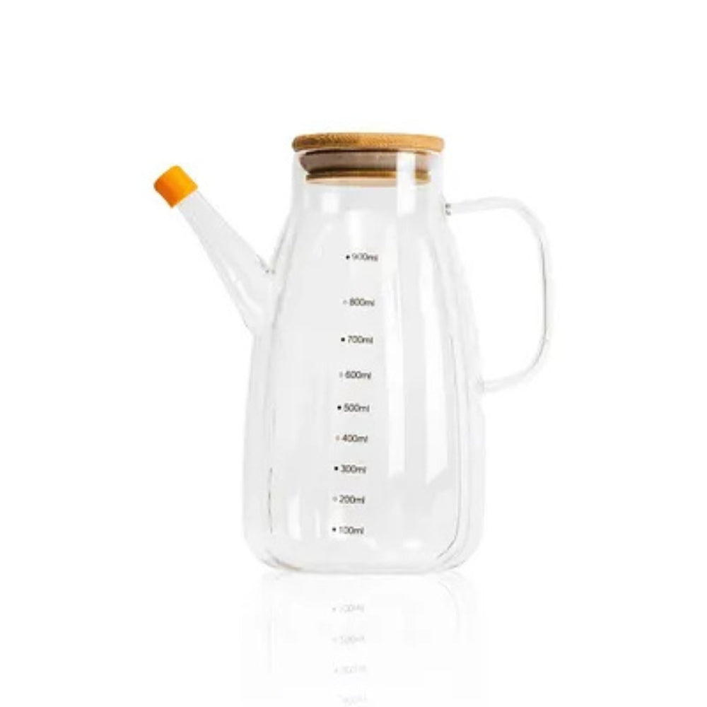 Glass Oil Can Bamboo Lid Glass Oil Vinegar Bottle 1L