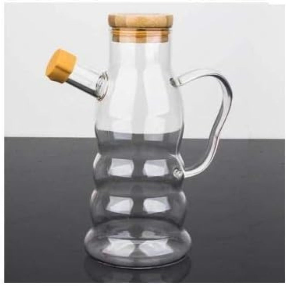 Glass Oil Can Bamboo Lid Glass Oil Vinegar Bottle 650 ml
