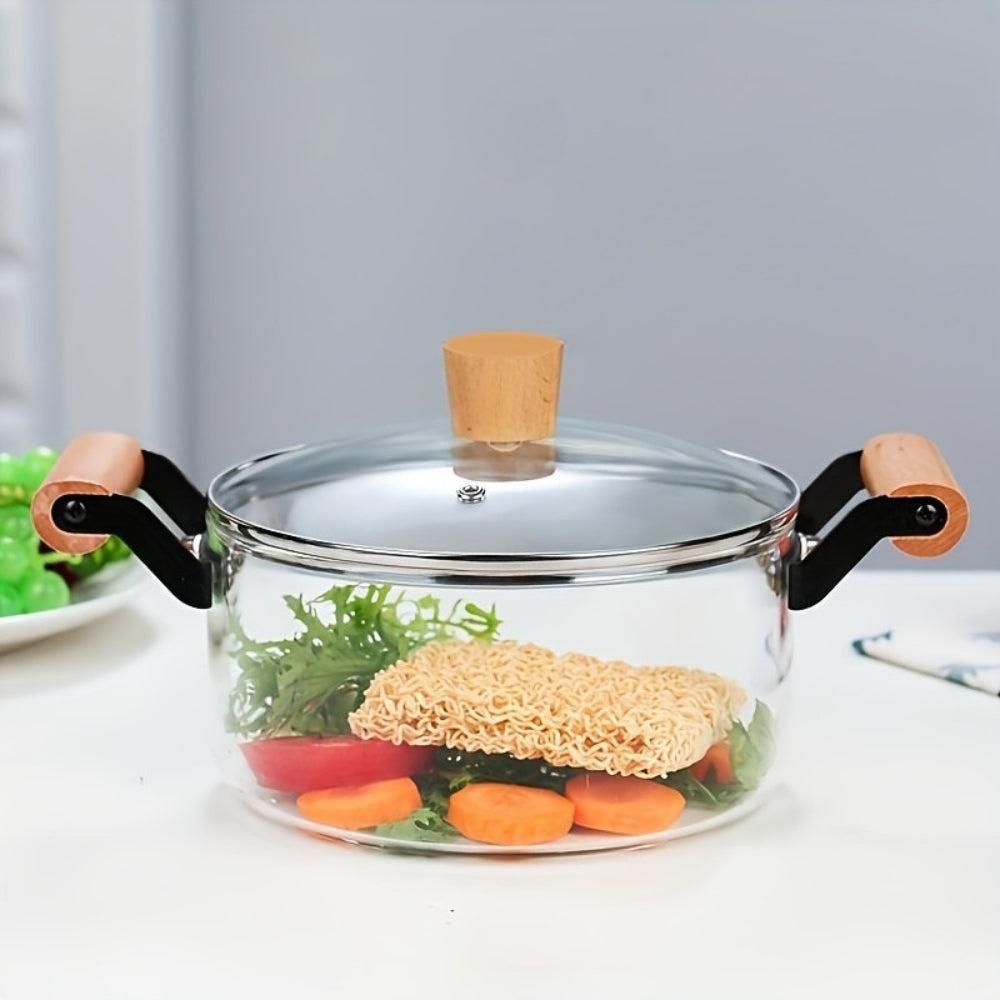 Glass Saucepan with Cover, 3.8L128 FL OZ Heat-Resistant Glass Stovetop Pot, Saucepan Set Glass Cookware Set Cooktop Safe for Pasta Noodle, Soup, Milk,Clear