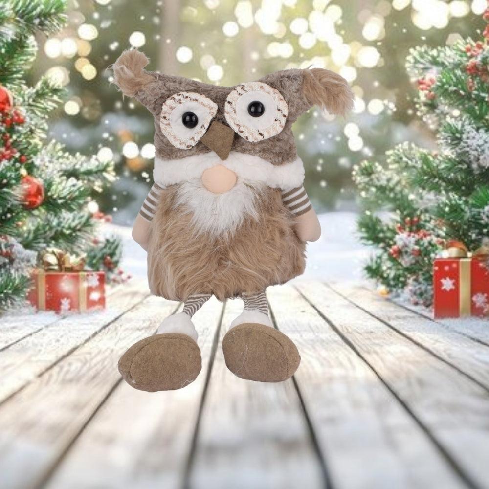 Gnome Figurine With Fez, Owl Model, Textile Material