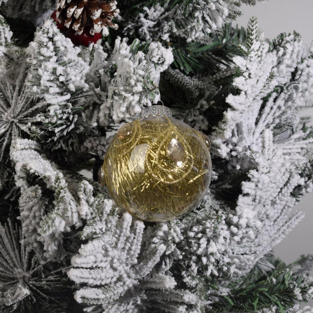 Golden Ornament on Snow-Flocked Christmas Tree 3PCS