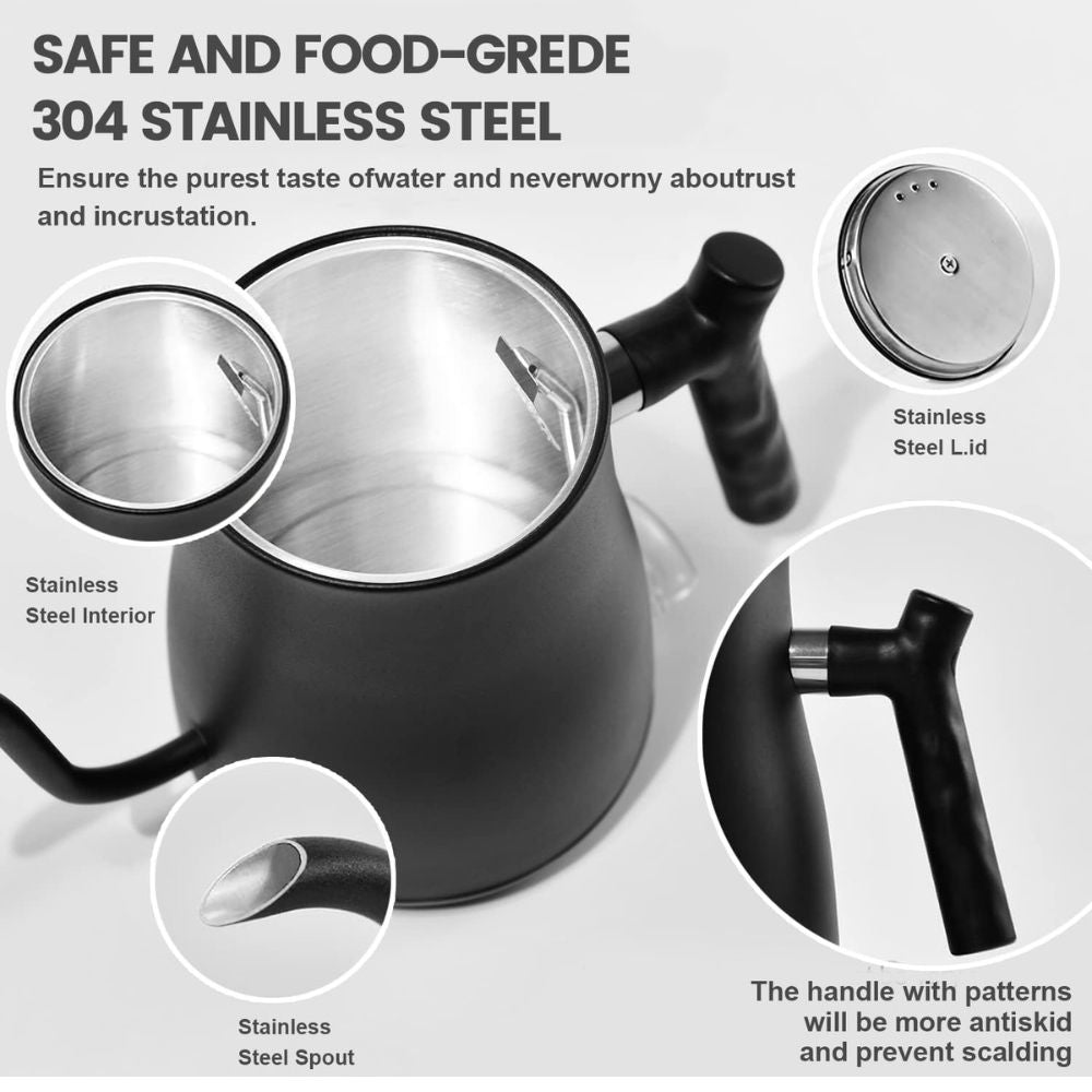 Gooseneck Electric Kettle 1.5L, Ultra Fast Boiling Hot Water Kettle, Stainless Steel for Pour-over Coffee & Tea, 1000W Rapid Heating, Leak-Proof Design, Auto Shutoff Anti-dry Protection, Matte Black
