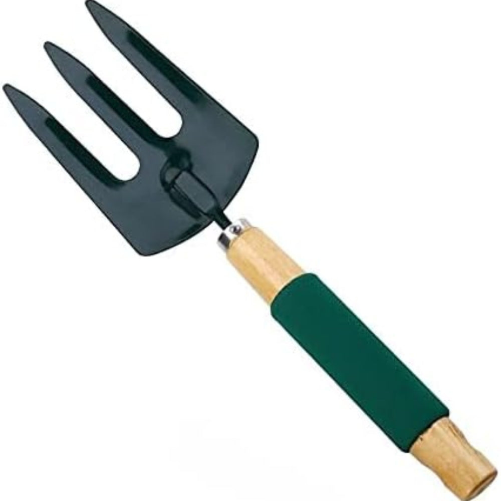 Green Blade Cushion Grip Handle Hand Fork - Brown