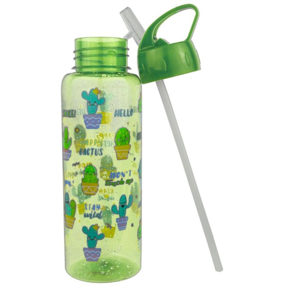 Green Cactus-Themed Water Bottle with Straw
