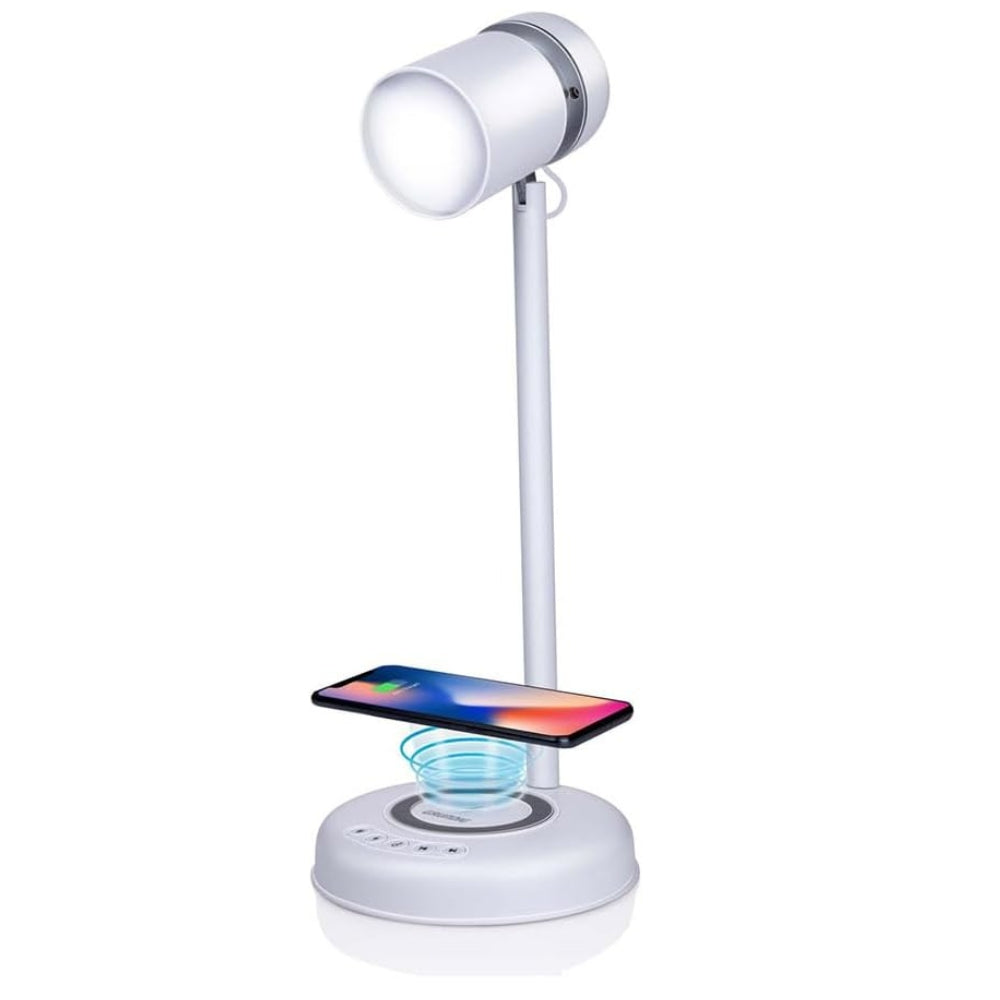 Grundig 3 in 1 LED Desk Lamp, Qi Technology, Wireless Phone Charger, Bluetooth Speaker, 4 Legs, White [Energy Class A]
