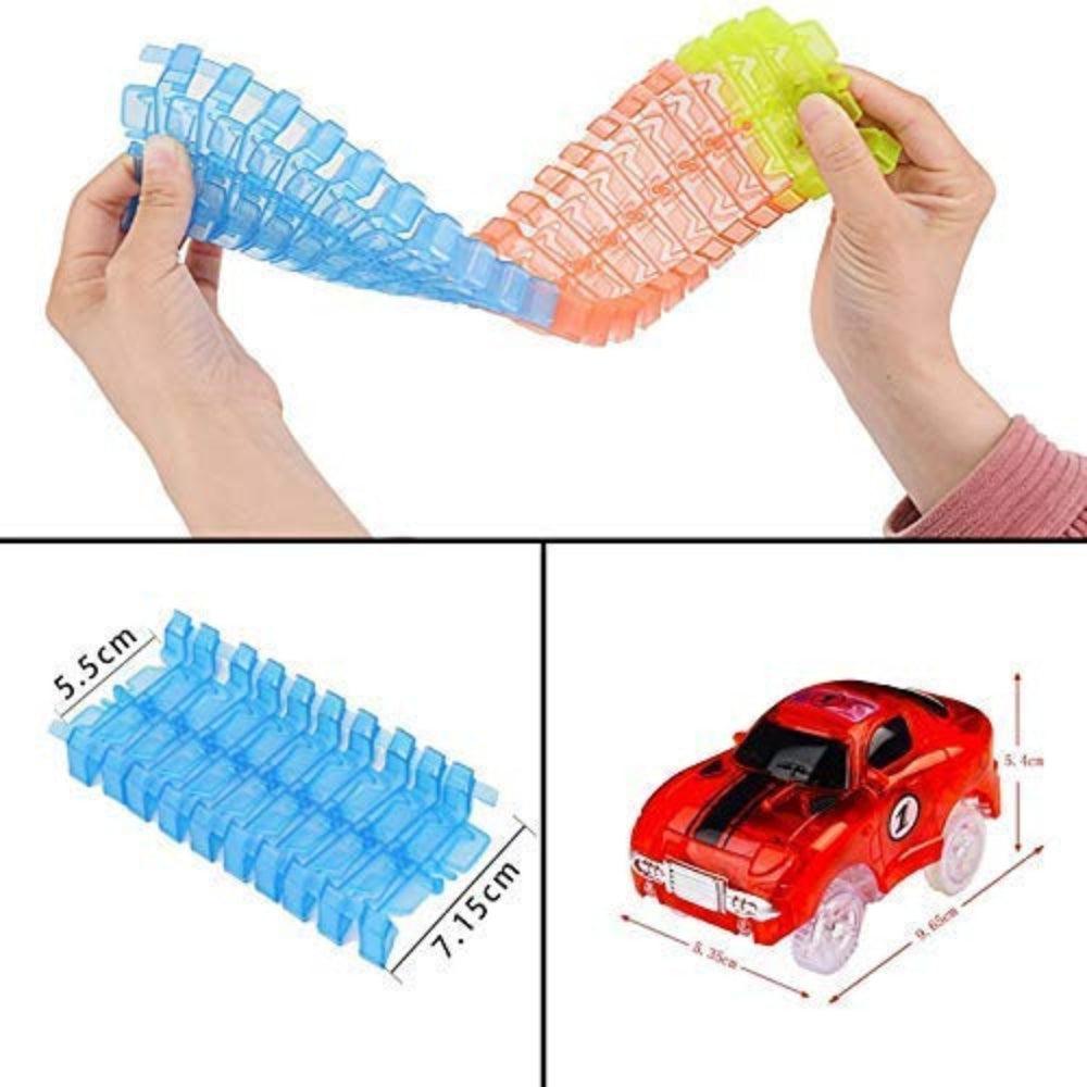 Hadly 134 Pcs Flexible And Bendable Glow In The Dark Twister Track Toy Set With Led Lights And Racing Car
