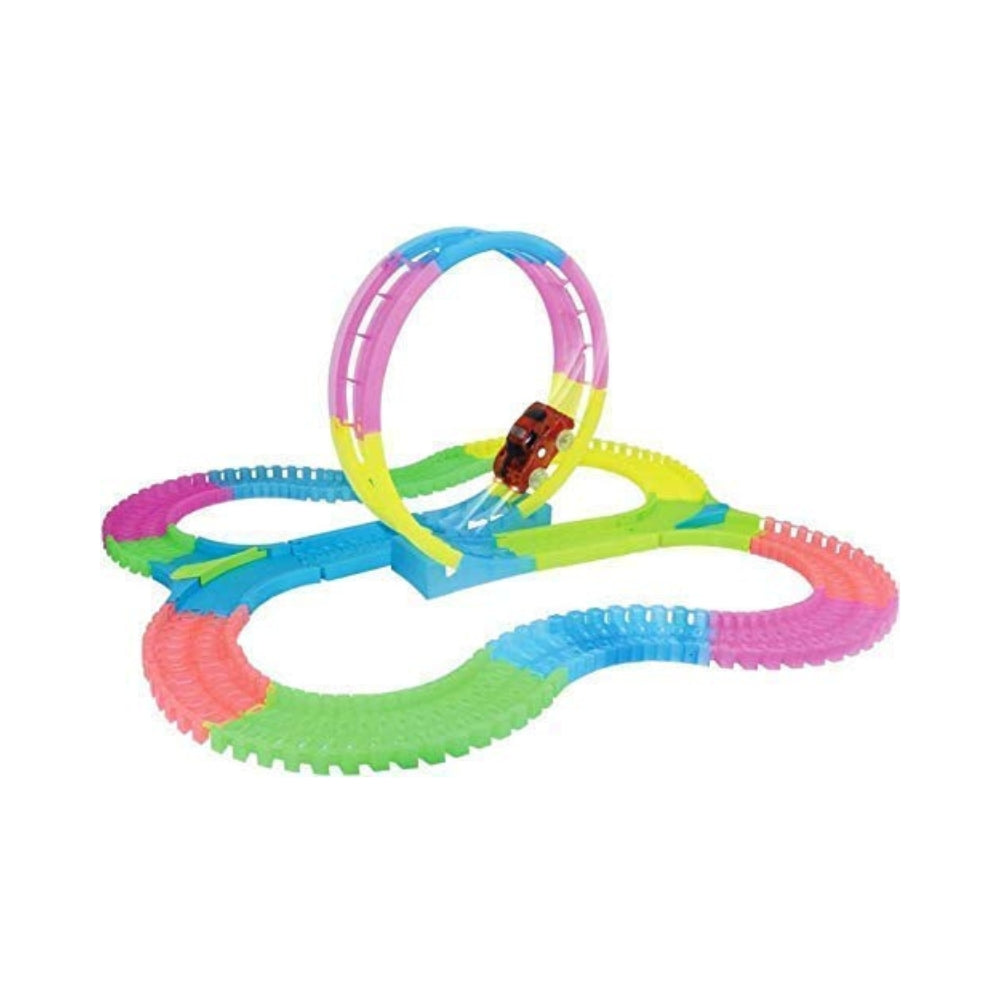Hadly 134 Pcs Flexible And Bendable Glow In The Dark Twister Track Toy Set With Led Lights And Racing Car
