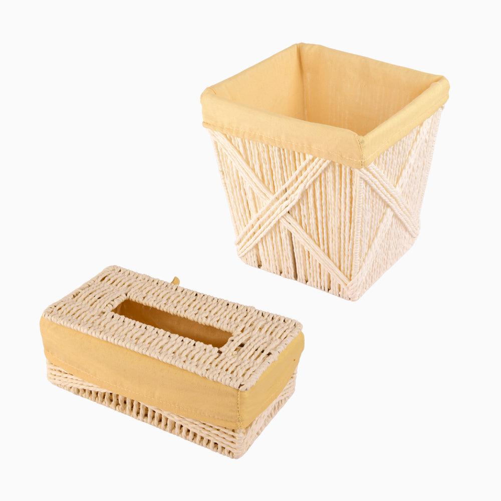 Hand-Woven Baskets Set Of 2 Sturdy Basket & Tissue Box