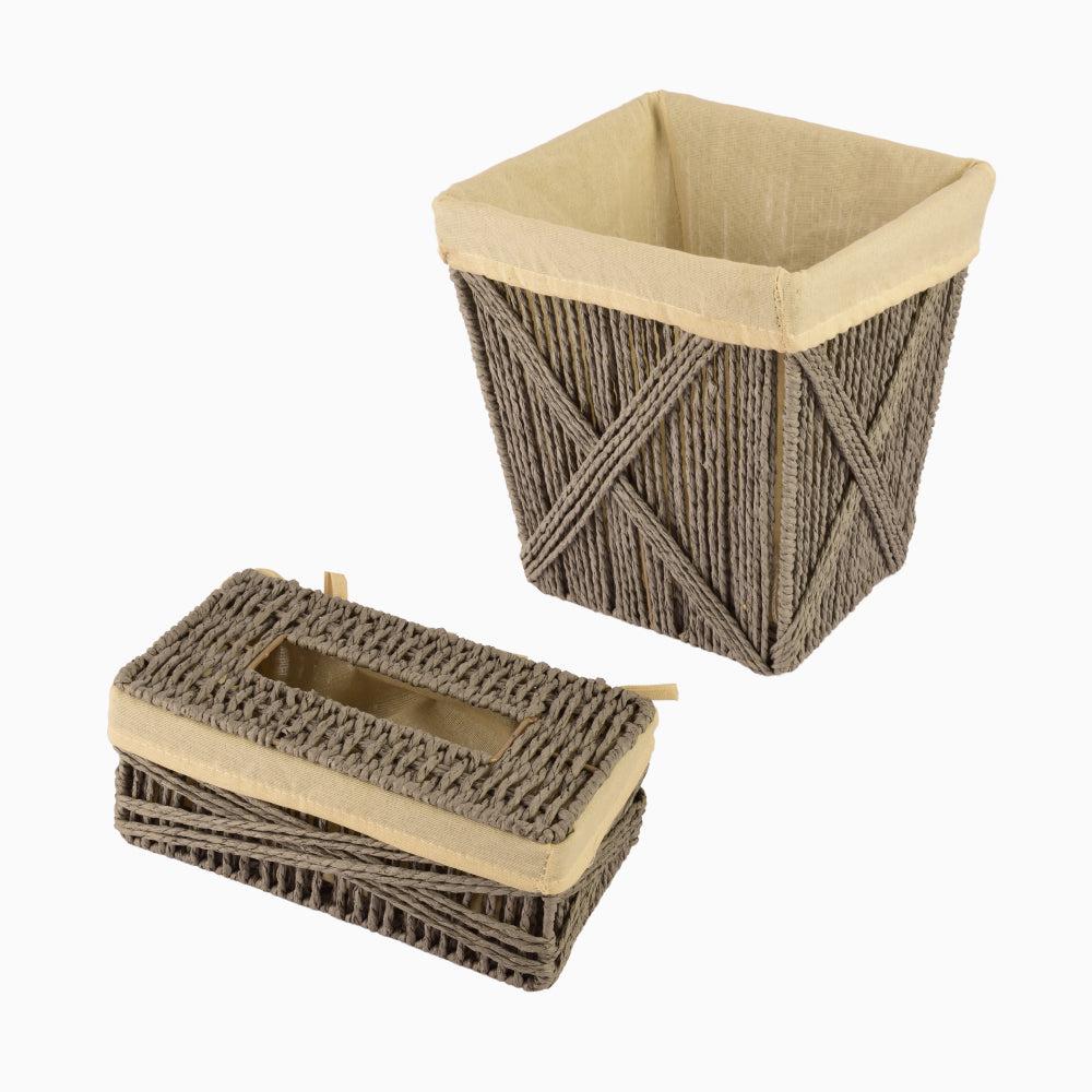 Hand-Woven Baskets Set Of 2 Sturdy Basket & Tissue Box