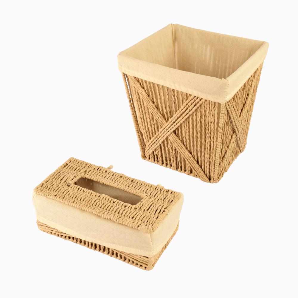 Hand-Woven Baskets Set Of 2 Sturdy Basket & Tissue Box