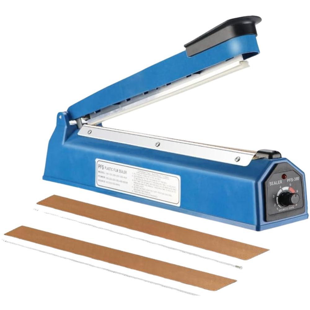 Heat Sealer Impulse Sealing Machine, Plastic Bag Sealer with 2 Spare Heating Wires and Teflon Strips, 300mm Seal Length 2mm Seal Width