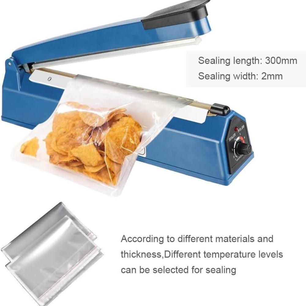Heat Sealer Impulse Sealing Machine, Plastic Bag Sealer with 2 Spare Heating Wires and Teflon Strips, 300mm Seal Length 2mm Seal Width
