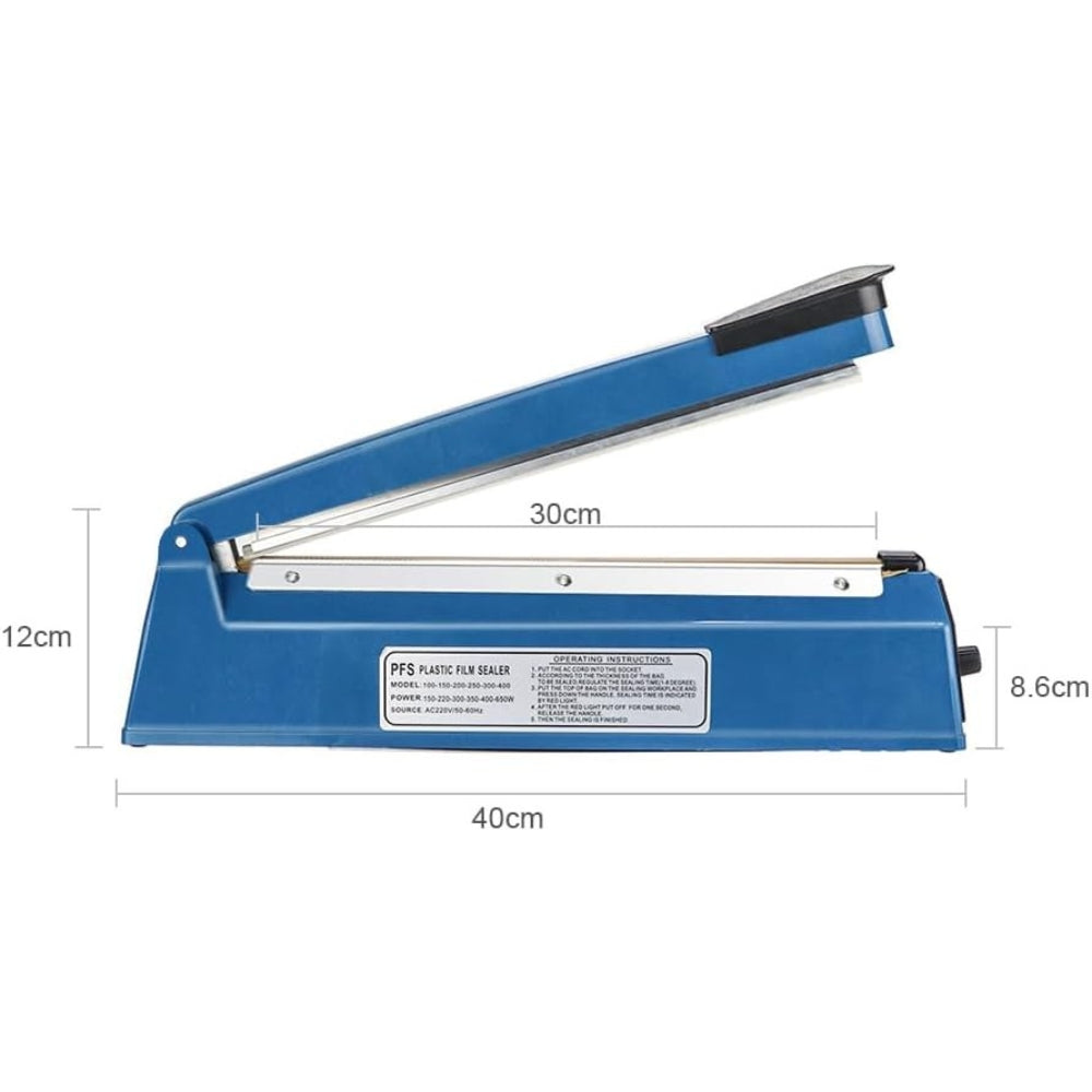 Heat Sealer Impulse Sealing Machine, Plastic Bag Sealer with 2 Spare Heating Wires and Teflon Strips, 300mm Seal Length 2mm Seal Width