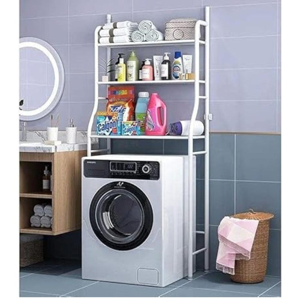 Home Cloud 3-Tier Metal Storage Rack Over the Washing Machine Bathroom Space Saving Laundry Room Sink Floor Stand White Washing Machine _R