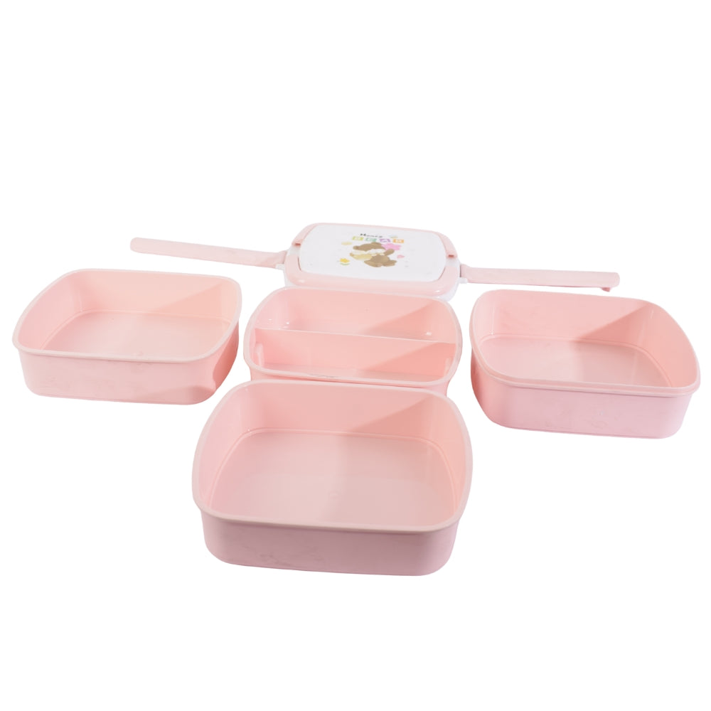 Honey Bear 4-Layer Stackable Lunch Box – Pink
