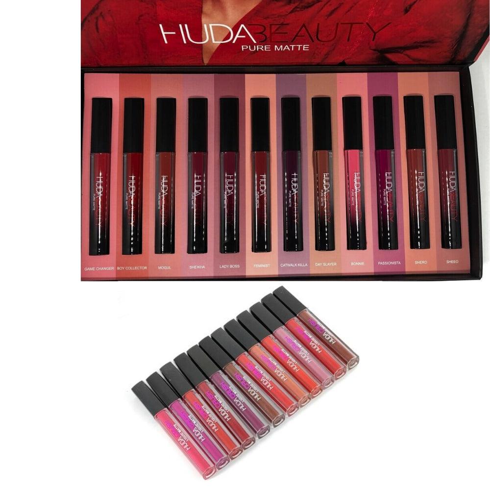 HudaCrush Beauty Creamy Matte Pure Liquid Lipstick Set of 12 Pcs