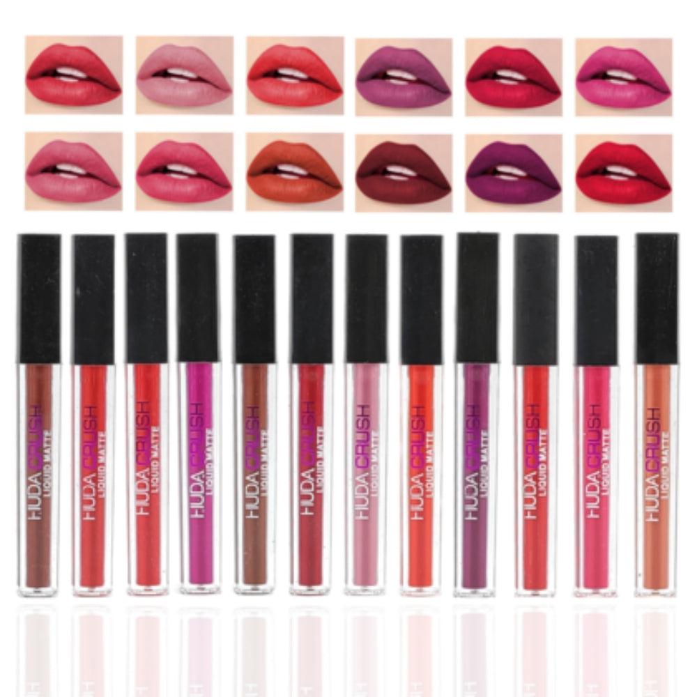 HudaCrush Beauty Creamy Matte Pure Liquid Lipstick Set of 12 Pcs
