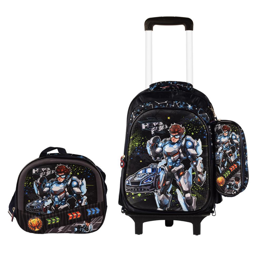 Hyper Force 3PCS Detachable Rolling Backpack for Boys With Lunch Bag Pencil Case 2Wheels Roll