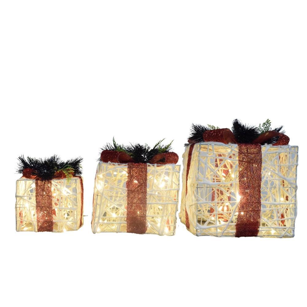 Illuminated Decorative Christmas Gift Boxes (Set of 3)