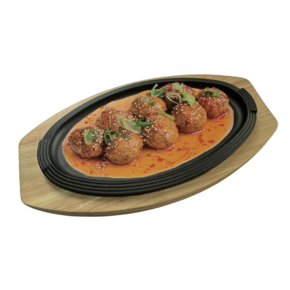 Ilsa Cast Iron Enamelled Serving Plate with Plywood Tray
