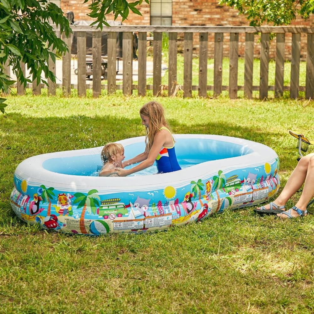 Intex 8.5ft x 5.25ft x 18in Swim Center Paradise Seaside Inflatable Kiddie Pool with Drain Plug for Quick and Easy Clean Up