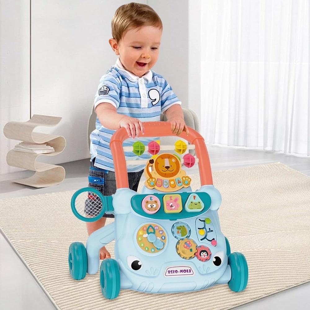 IoF Sit-to-Learn Foldable Baby Walker - Baby Walker with Learning Toys-Lion-Themed Blue