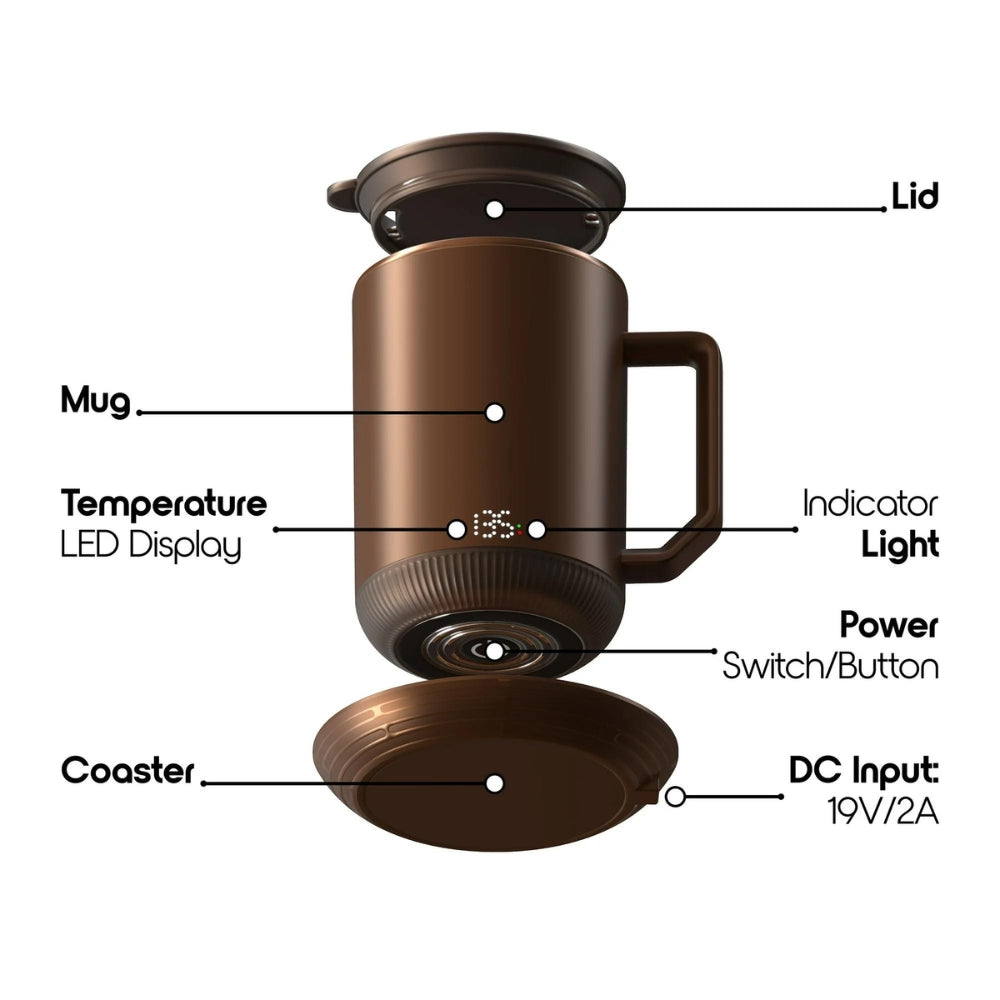 IonMug & Charging Coaster - Stainless Steel Self Heating Coffee Mug with Lid.