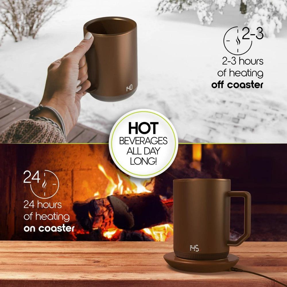 IonMug & Charging Coaster - Stainless Steel Self Heating Coffee Mug with Lid.