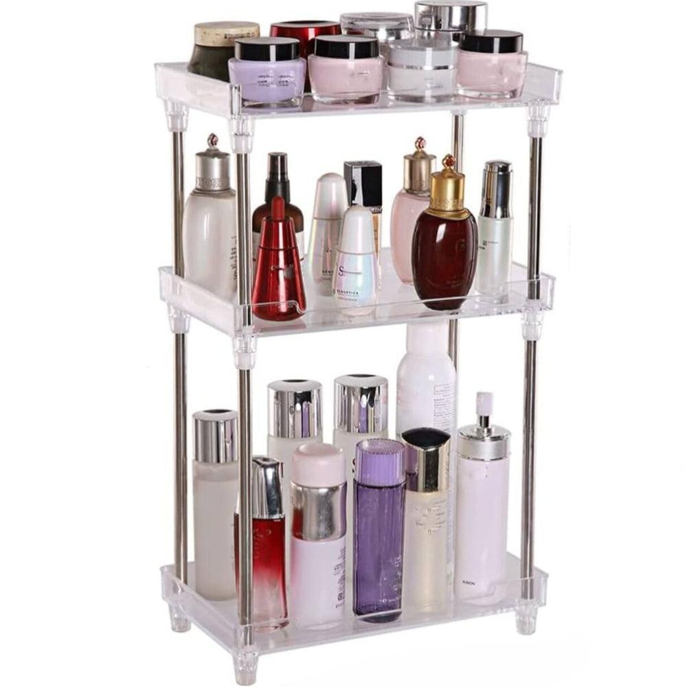 JASDF Organizer Countertop,3-Tier Vanity Tray Shelf Cosmetic Organizer Perfume Skincare Stanading Counter Shelf,Multi-Functional Acrylic Organizer Bathroom Tray (3-Tier)