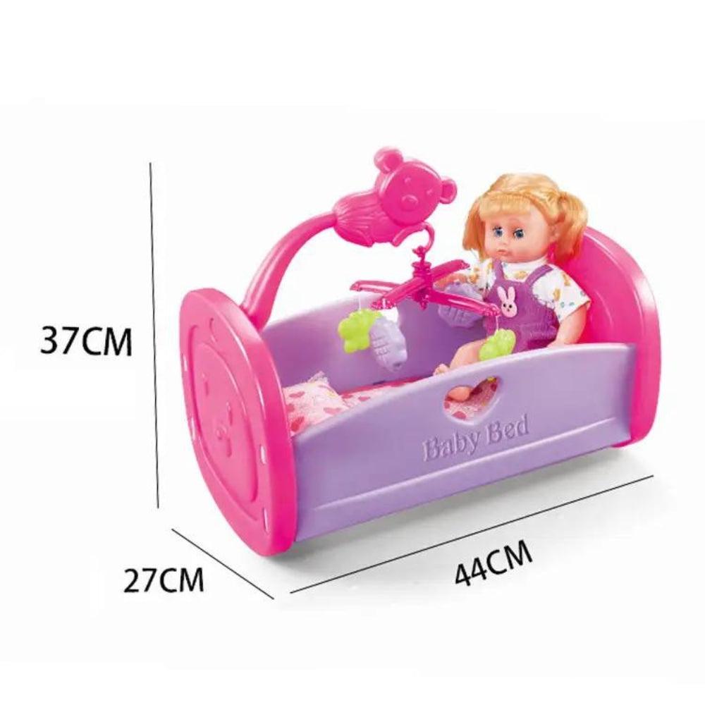 JK Toys Preschool Kid Baby Bed Toys Set Baby Cradle With Musical Doll