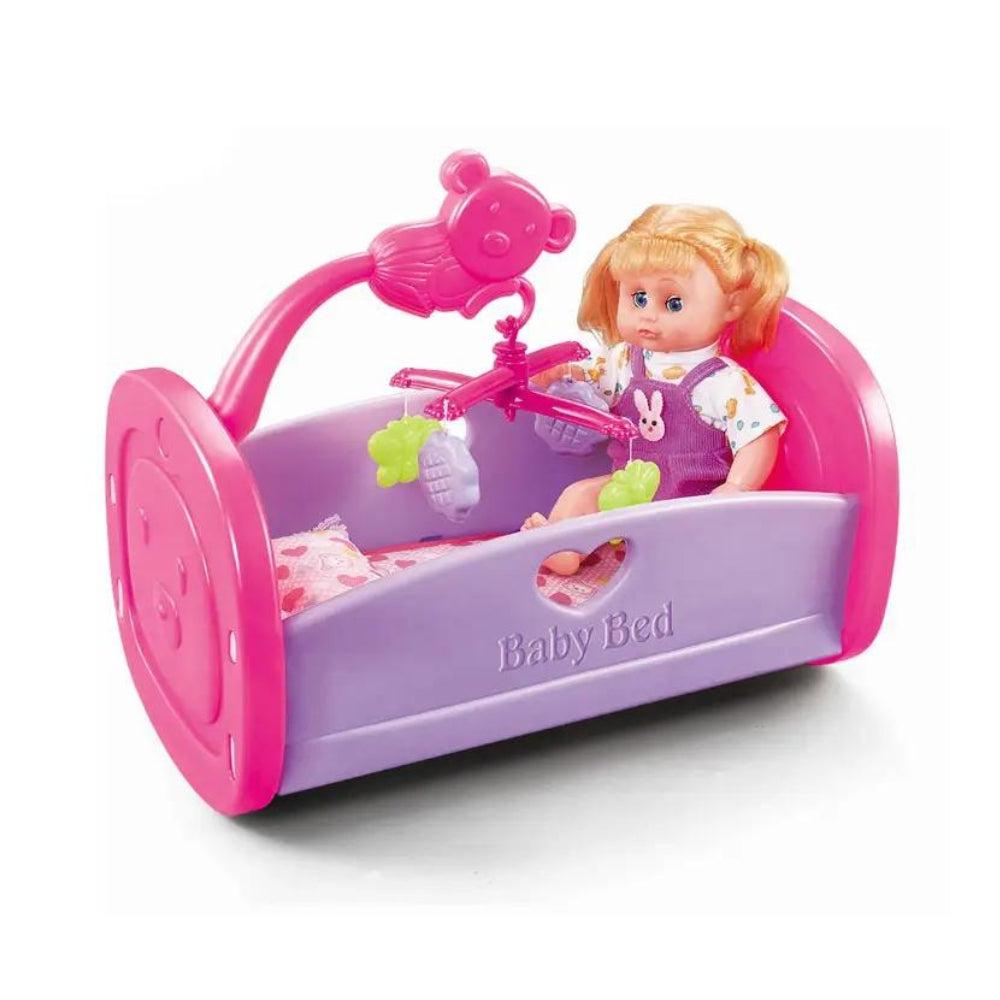 JK Toys Preschool Kid Baby Bed Toys Set Baby Cradle With Musical Doll