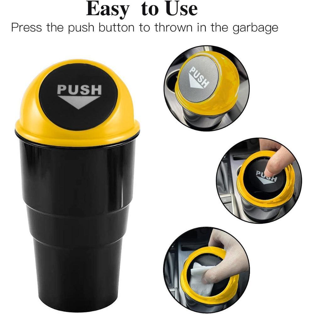 JUSTTOP Automotive Cup Holder Garbage? Mini car Trash can, Small Automatic Portable Trash can with lid, for car Home Office (Yellow)
