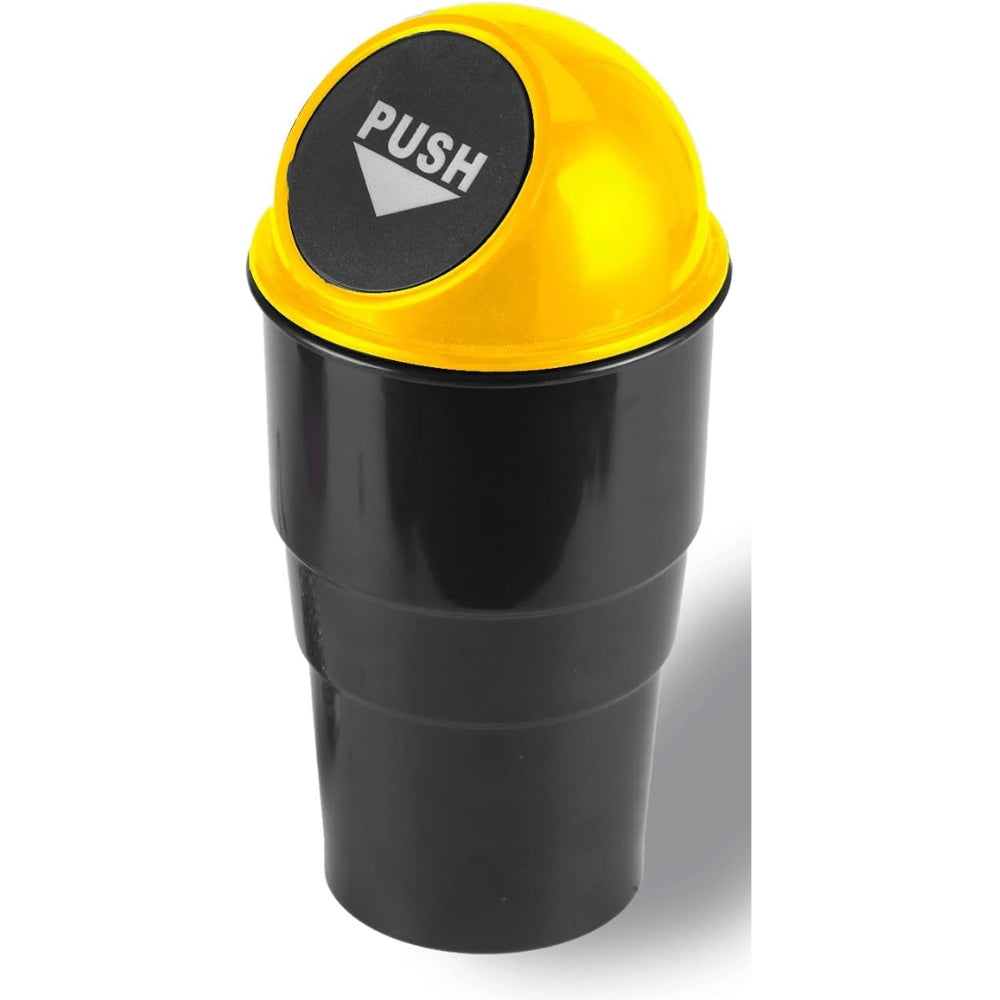 JUSTTOP Automotive Cup Holder Garbage? Mini car Trash can, Small Automatic Portable Trash can with lid, for car Home Office (Yellow)