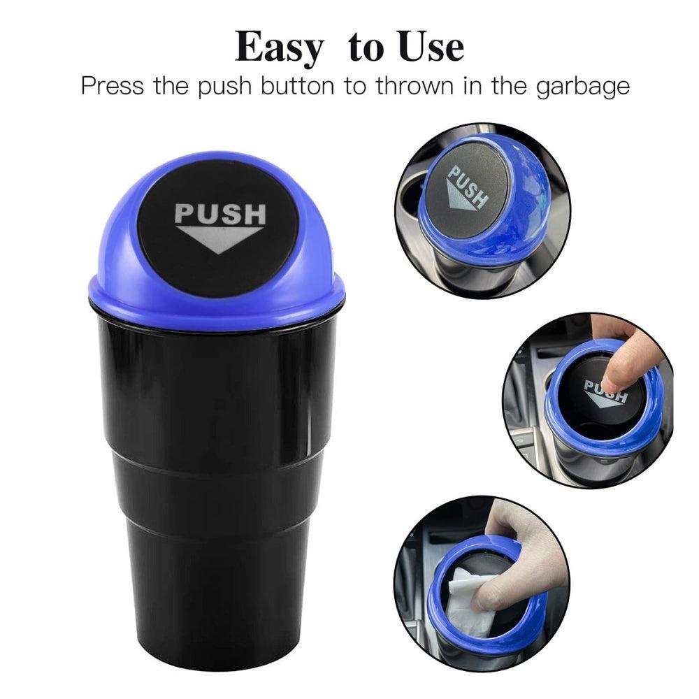 JUSTTOP Mini Car Trash Can, Small Automatic Portable Trash Can with Lid, for Car Home Office (Blue)