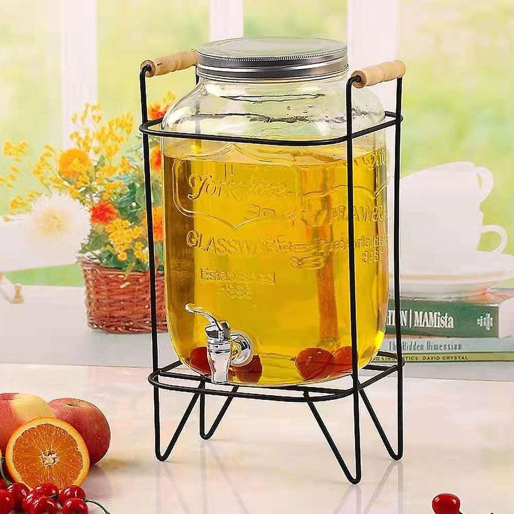 Juice Beverage Glass Jar Dispenser With Stand And Faucet Water Pitcher Glass 5L
