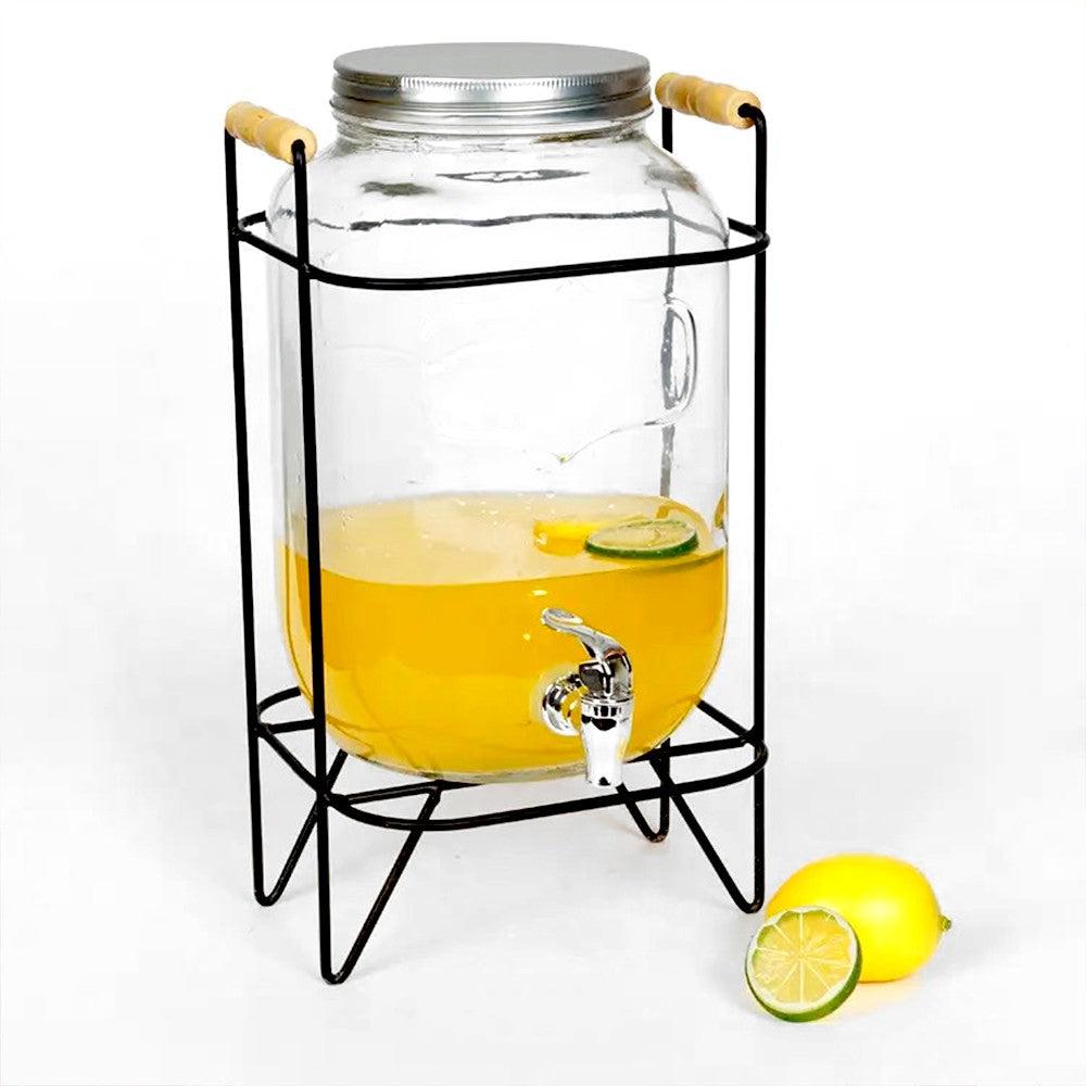 Juice Beverage Glass Jar Dispenser With Stand And Faucet Water Pitcher Glass 5L
