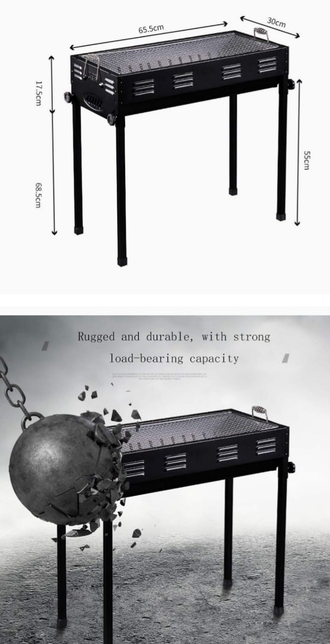 Kebab Charcoal Grill Outdoor Portable Thickening Barbecue Home 3-5 People Barbecue Rack Wild Black & Silver