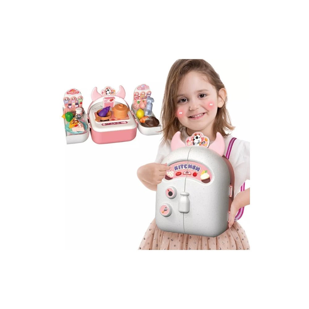 Kids 2 in 1 Cooking Stove Utensil Set & Bagpack Kitchen Food Pretend Playset Toy