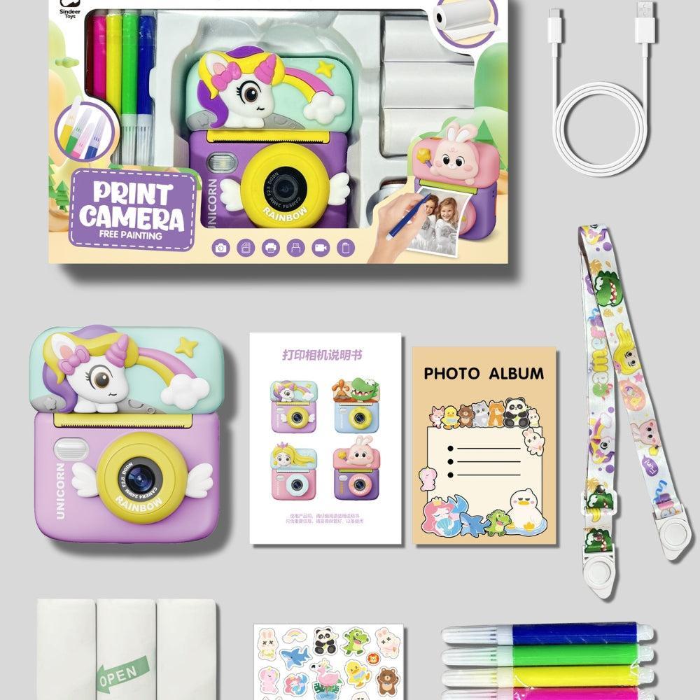 Kids Camera Instant Print With Mini Carton Camera 2.4 Inch IPS 180° Flip Screen Photography Camera for Girls Boys