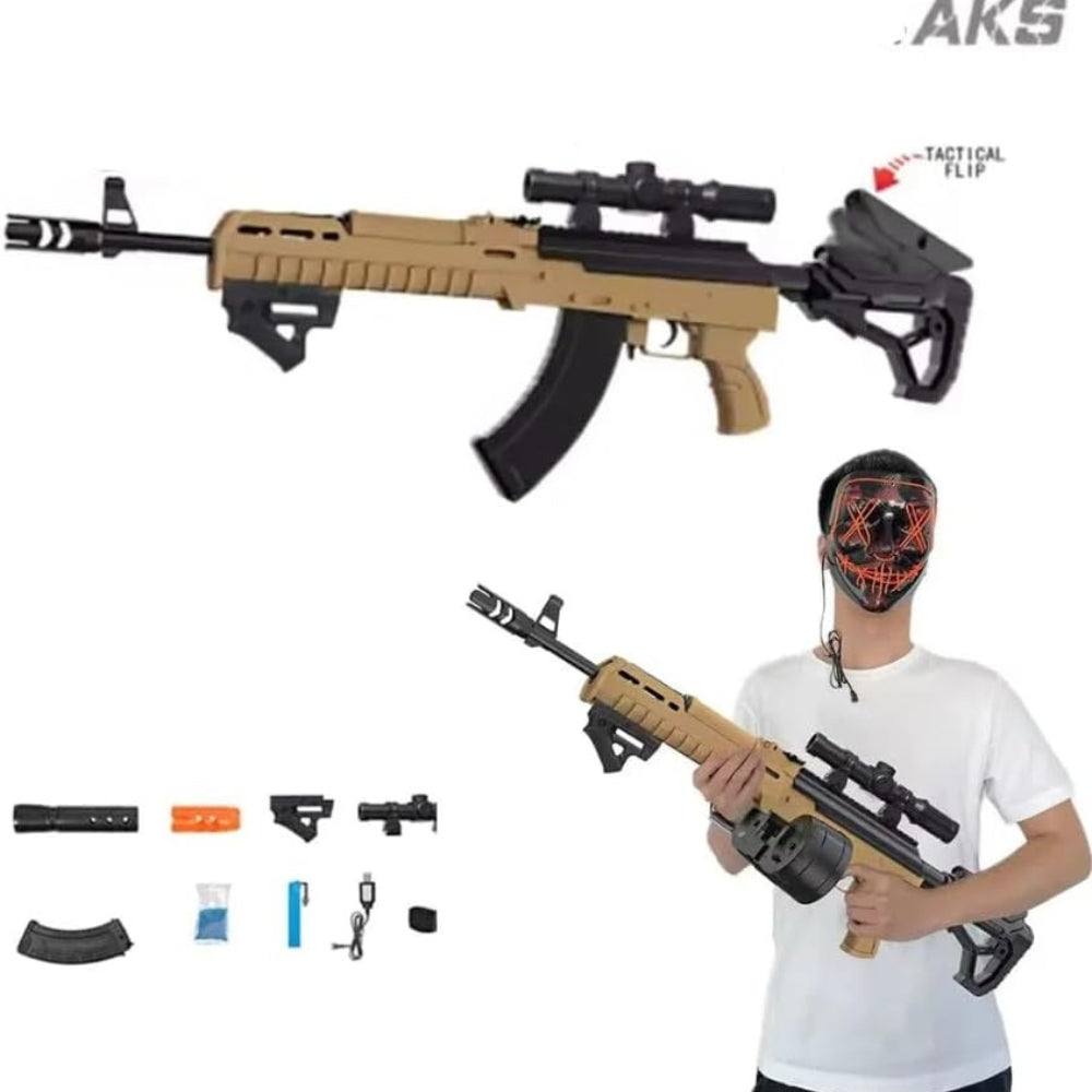 Kids Safe Toy Gun, Tactical 2 Modes Automatic & Manual Sprinkler with Scope, Shoulder Rest, Degradable Water Ball Launcher, Rechargeable Battery, Fun and Harmless Toy for Boys