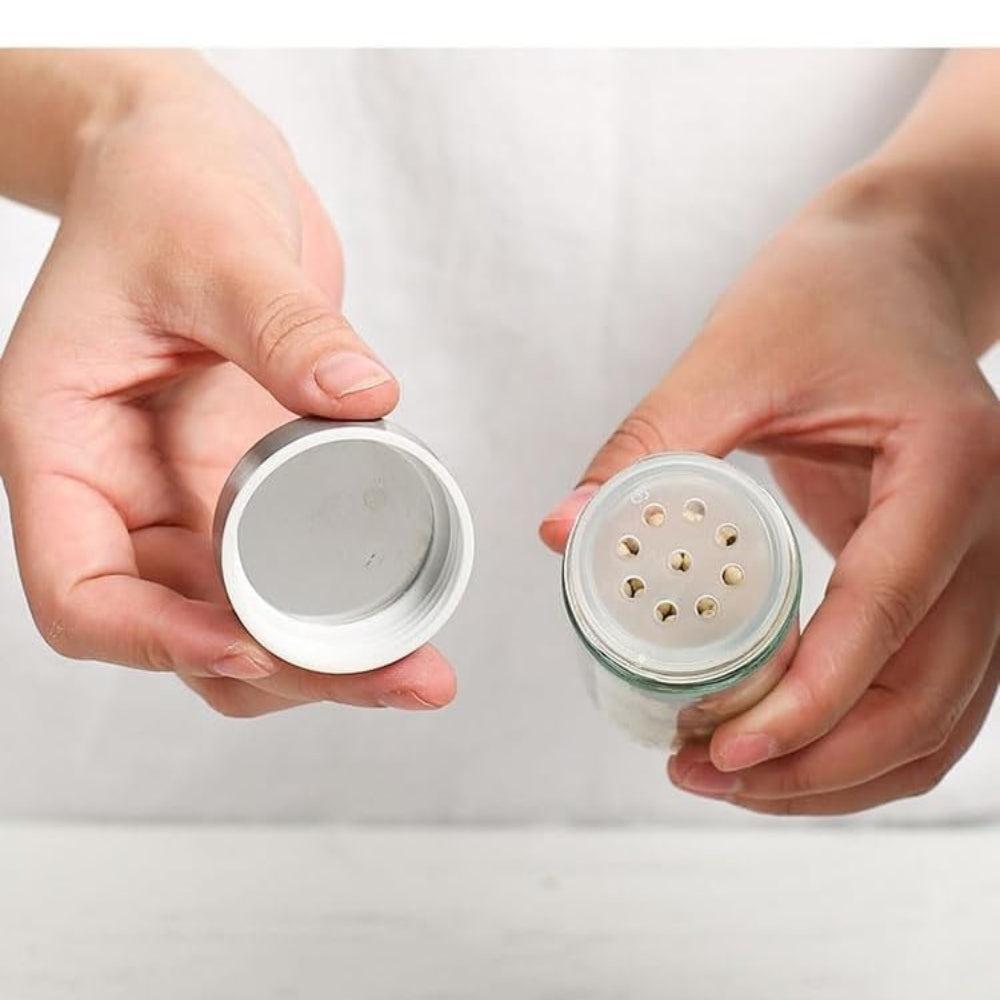 Krishu Rectangular Kitchen Spice Storage Box, Portable Wooden Storage Rack with 12 Empty Glass Round Spice Jars