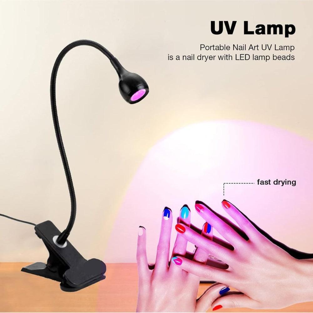 LED Nail Lamp, UV Nail Dryer Lamp, UV LED Purple Light, USB with Clip and Switch, Ideal for Working Fingers or Any Hand (Silver)