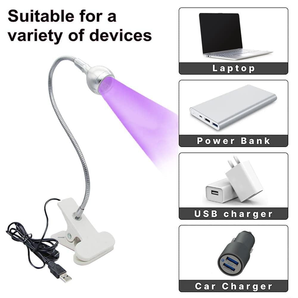 LED Nail Lamp, UV Nail Dryer Lamp, UV LED Purple Light, USB with Clip and Switch, Ideal for Working Fingers or Any Hand (Silver)