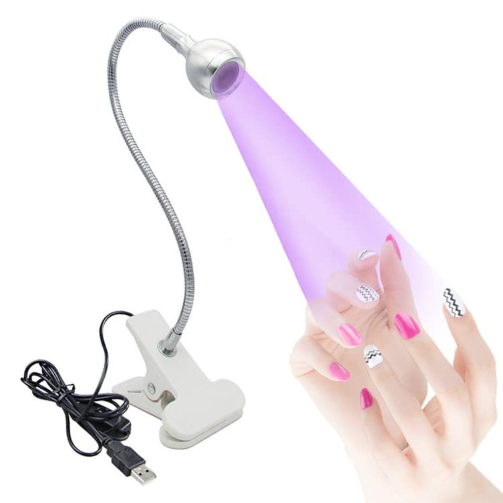LED Nail Lamp, UV Nail Dryer Lamp, UV LED Purple Light, USB with Clip and Switch, Ideal for Working Fingers or Any Hand (Silver)
