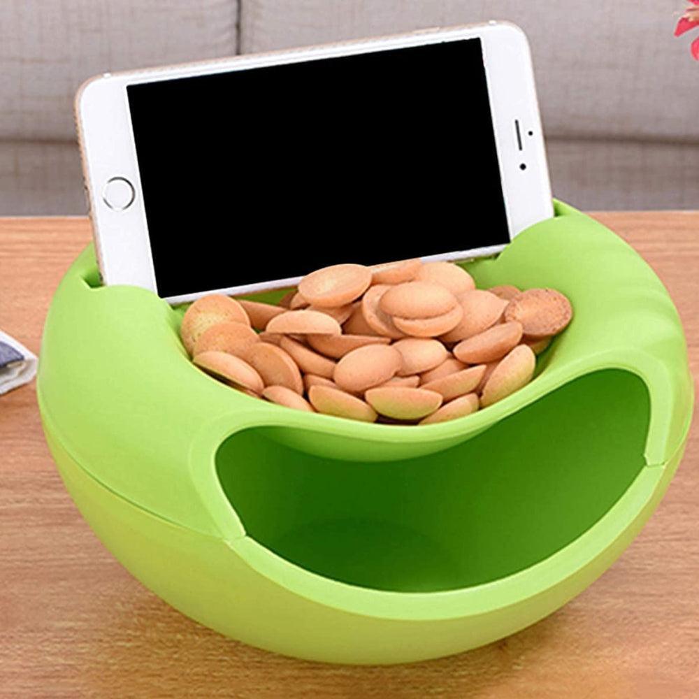 Lazy Fruit Bowl Double-Layer Snack Storage Box Bowl Modern Living Room Lazy Snack Bowl for Home Office Mobile Phone Holder Fruit Plate Pack of 1