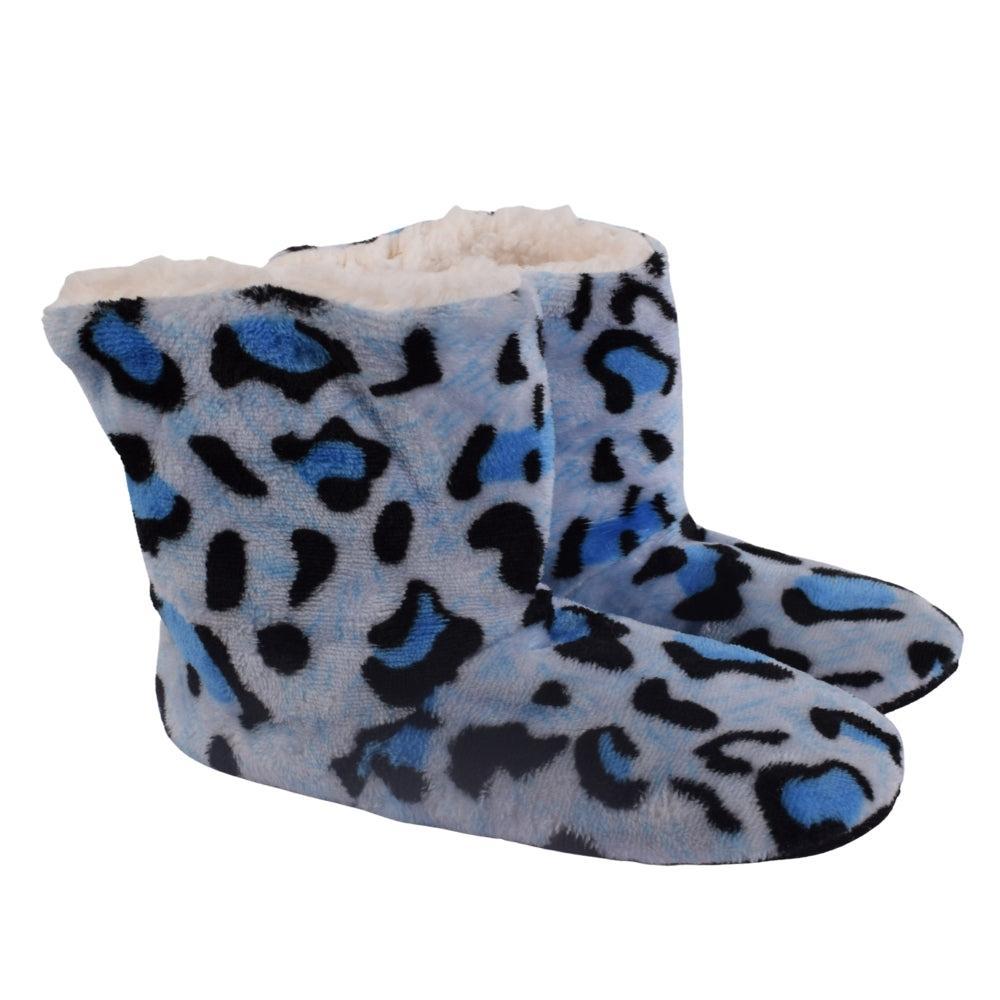 Leopard Print Fleece Slipper Boots with Faux Fur Lining