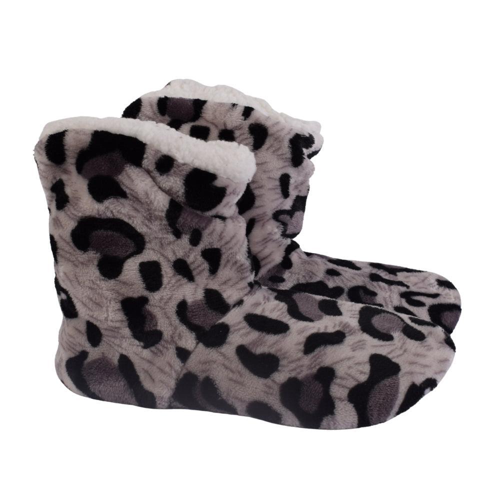 Leopard Print Fleece Slipper Boots with Faux Fur Lining