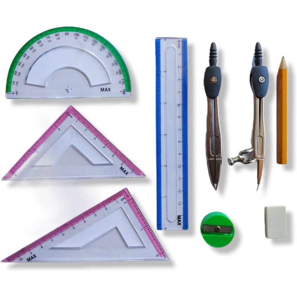 MAX 9 Pieces Math Set With 2 metal Compasses